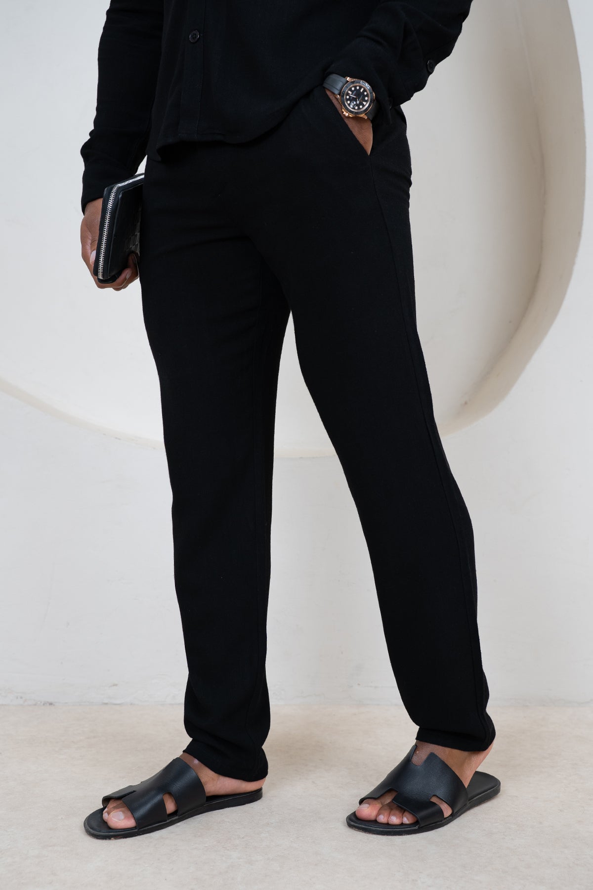 Linen Long Sleeve Resort Shirt - Black