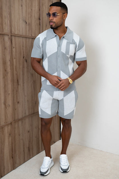 Check Knit Shorts - Grey