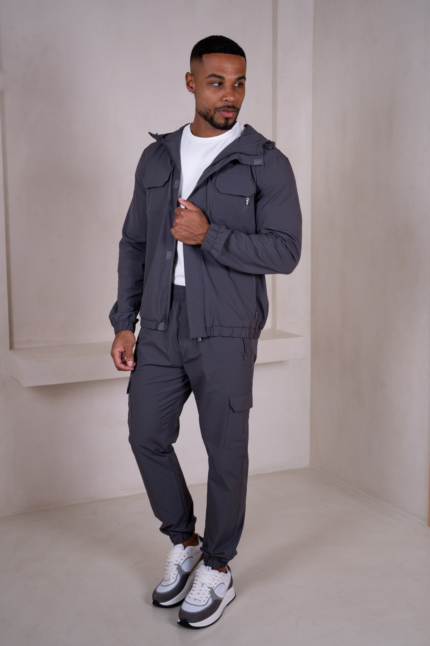 Technical V3 Cargo Windbreaker Jacket - Charcoal
