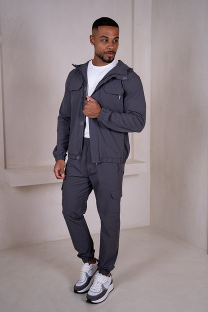 Technical V3 Cargo Windbreaker Jacket - Charcoal